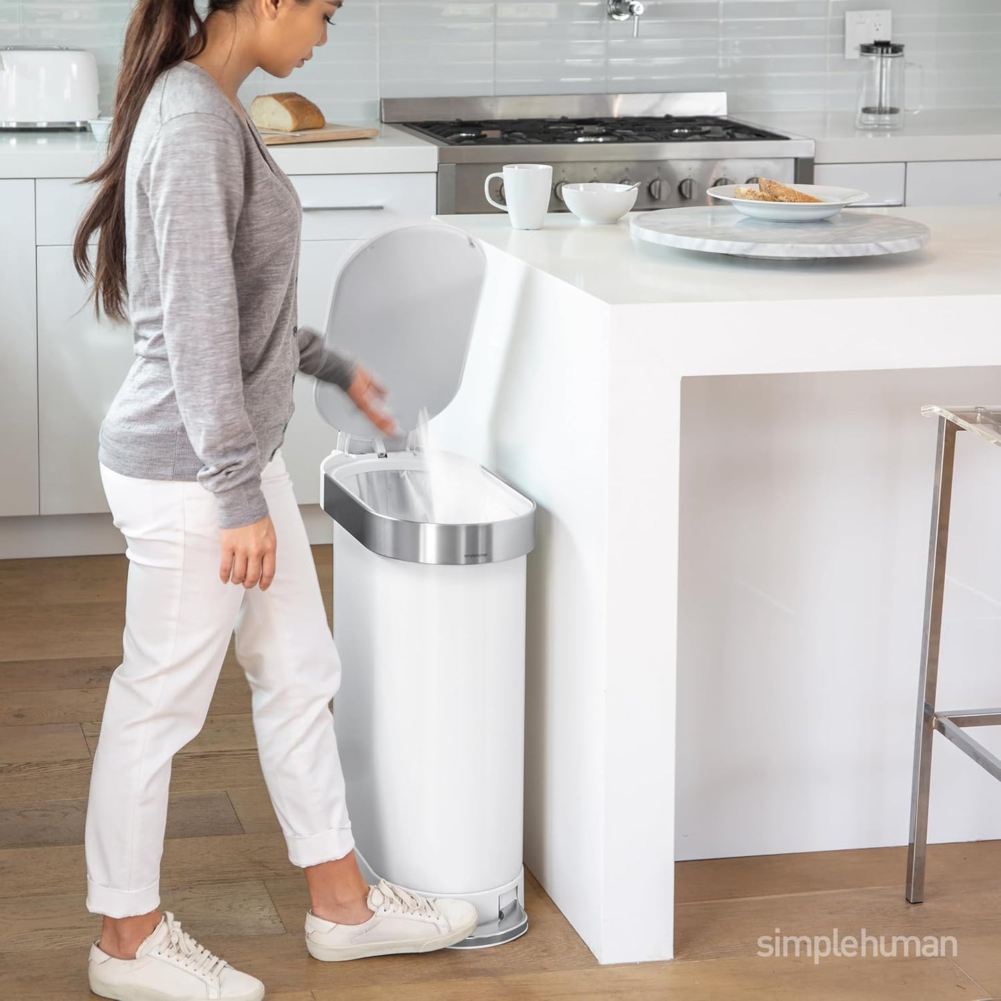 Simplehuman Slim Pedal Bin 45L White