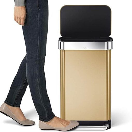 Simplehuman Rectangular Pedal Bin 45L Brass Liner Pocket