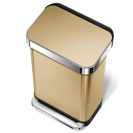 Simplehuman Rectangular Pedal Bin 45L Brass Liner Pocket