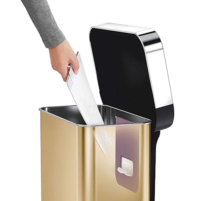 Simplehuman Rectangular Pedal Bin 45L Brass Liner Pocket
