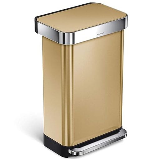 Simplehuman Rectangular Pedal Bin 45L Brass Liner Pocket