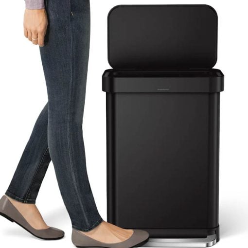 Simplehuman Rectangular Pedal Bin 55L Matte Black Liner Pocket