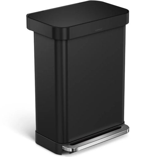 Simplehuman Rectangular Pedal Bin 55L Matte Black Liner Pocket
