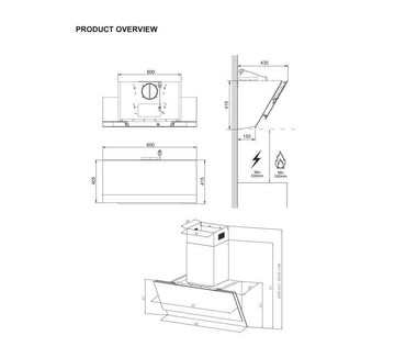 Midea 90CM Inclined Cooker Hood 750m³/hr Black Glass