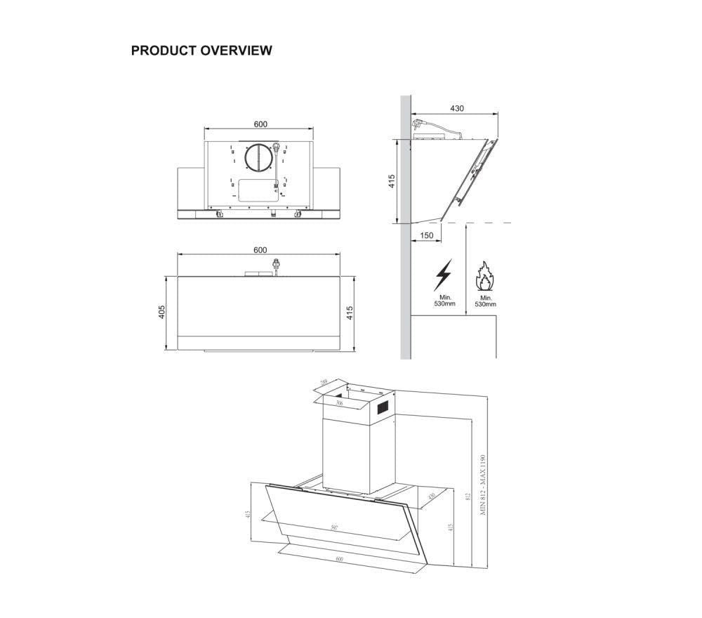 Midea 90CM Inclined Cooker Hood 750m³/hr Black Glass