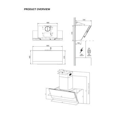 Midea 90CM Inclined Cooker Hood 750m³/hr Black Glass