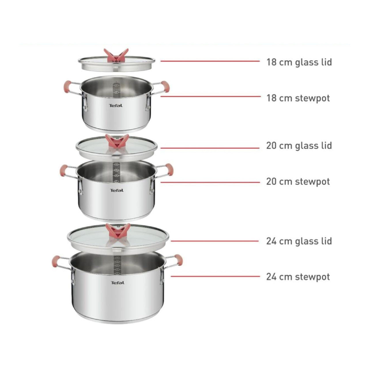 Tefal OptiSpace Cookware Set 6PC SS Stacking Induction