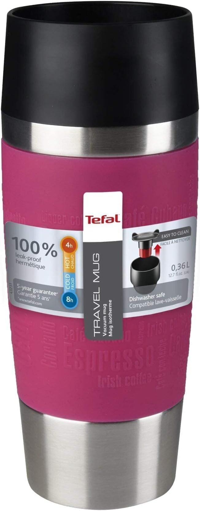 Tefal Travel Mug 0.36L Raspberry Silver