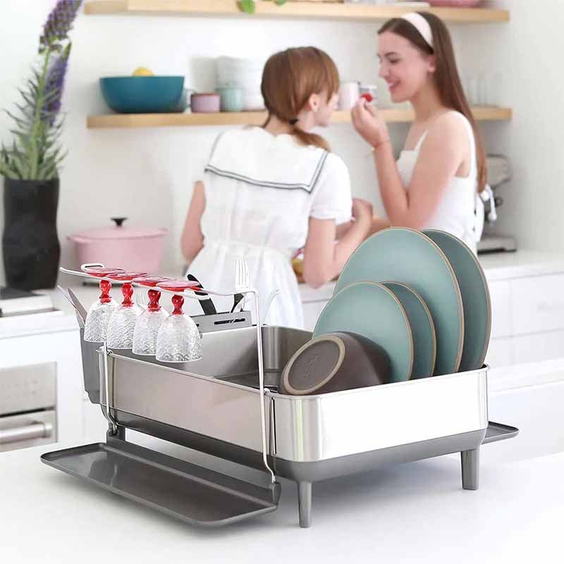 Simplehuman Steel Frame Dishrack with Wine Glass Rack
