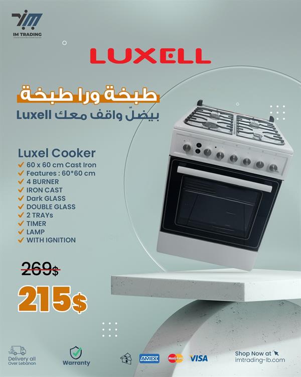 Luxell Cooker 60x60CM 4-Burner Cast Iron Timer