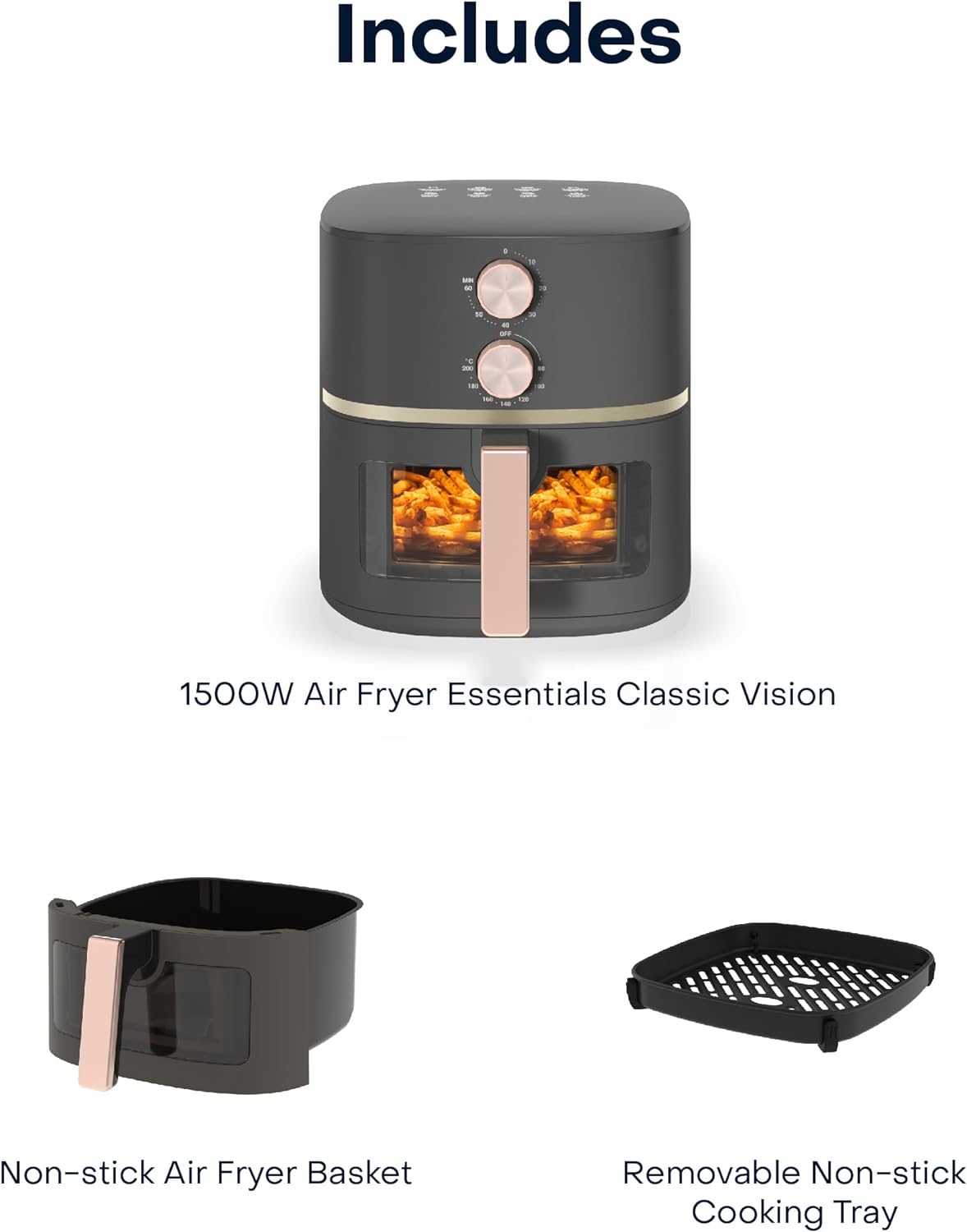 Nutricook Air Fryer Essentials Manual 5.2L 1500W Clear Window