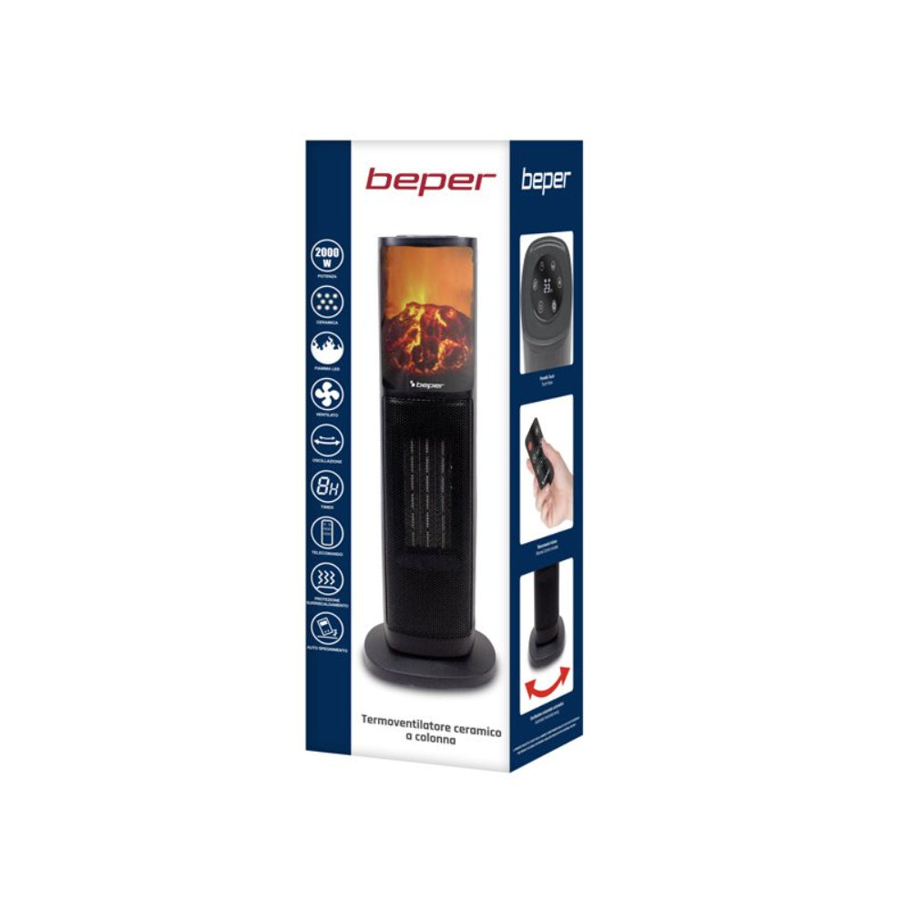 Beper PTC Tower Fan Heater LED Flame
