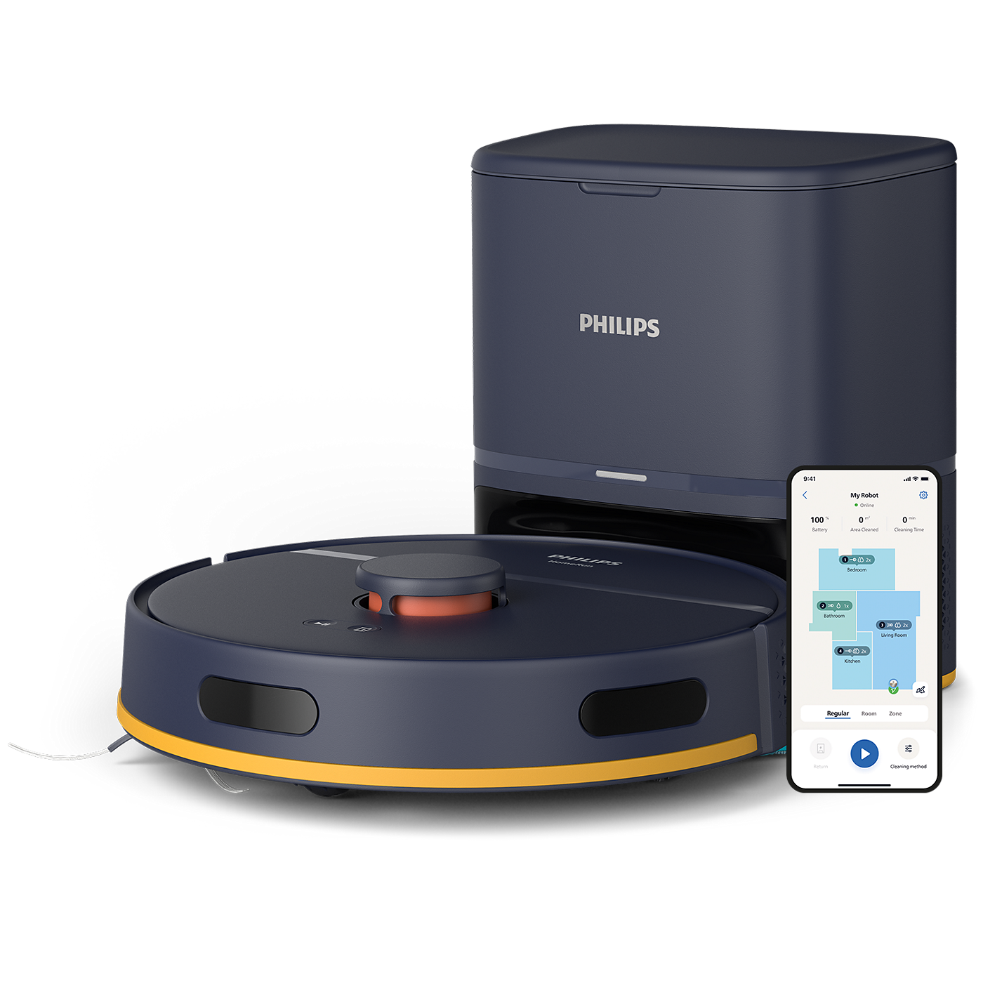 Philips 2000 Series Robot Vacuum Mop 2700Pa Auto Empty Station Smart App Blue