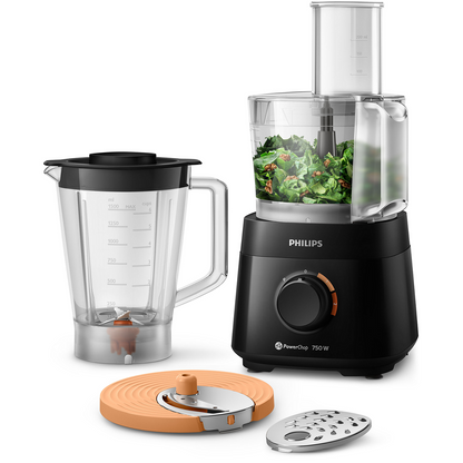 Philips 4-in-1 Food Processor & Blender 750W 1.5L Bowl 2L Jar Shredder Black