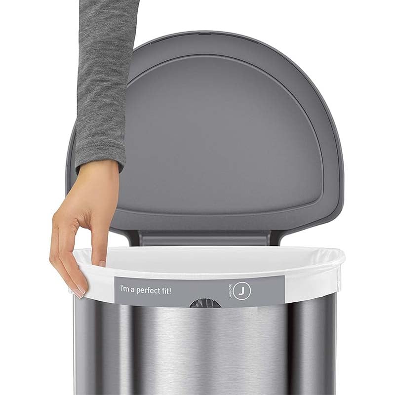 Simplehuman Semi-Round Sensor Bin 45L Brushed Steel Grey Lid