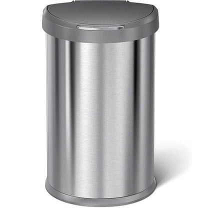 Simplehuman Semi-Round Sensor Bin 45L Brushed Steel Grey Lid