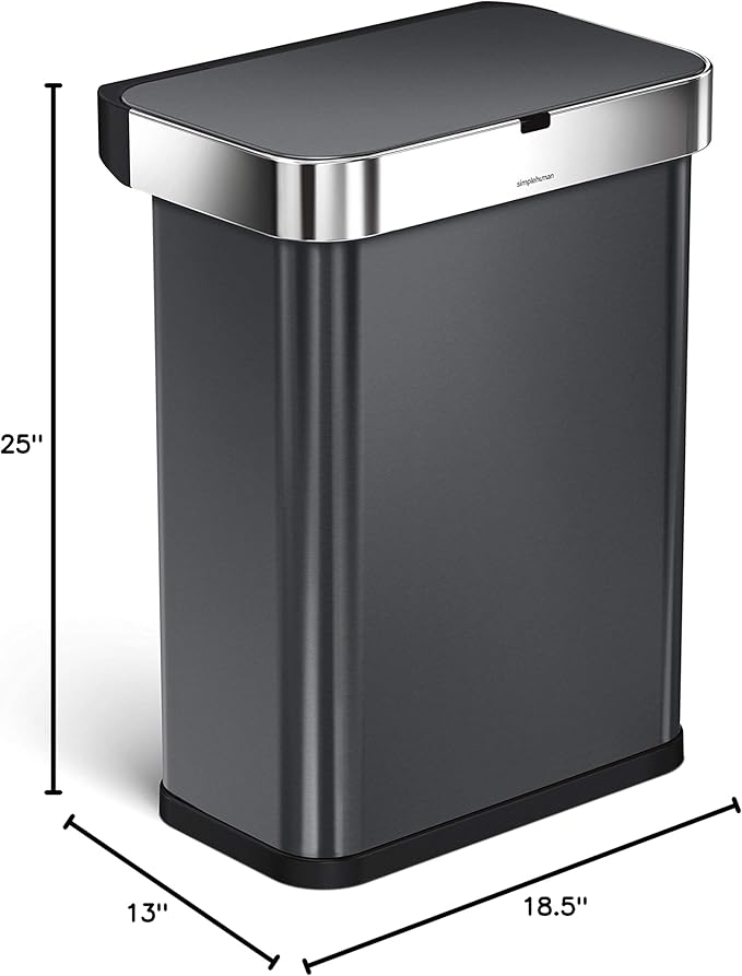Simplehuman Rectangular Sensor Bin 58L Voice Motion Black