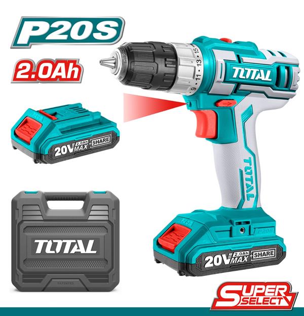 Total Cordless Drill 20V 45Nm 2.0Ah 2-Battery Set