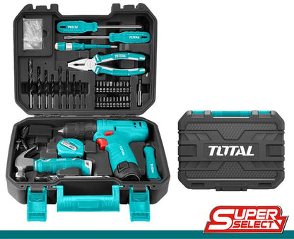 Total Household Tools Set 81PC with 12V Cordless Drill