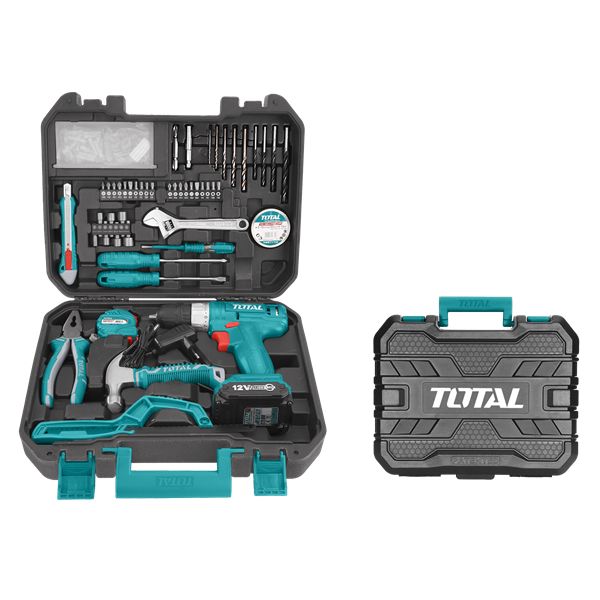 Total Household Tools Set 128PC with 12V Cordless Drill