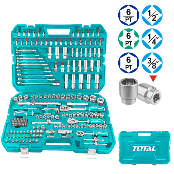 Total Combination Tools Set 216PC 1/4 3/8 1/2 Drive