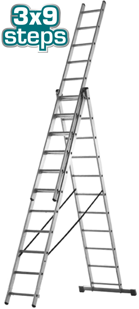 Total 3-Section Extension Ladder 3x9 Steps Aluminum