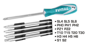 Total 18-in-1 Screwdriver Set with Interchangeable Handle CR-V