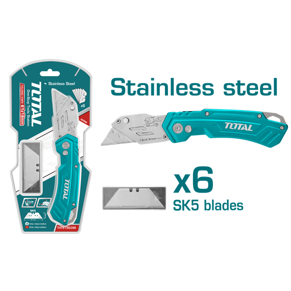 Total Folding Utility Knife Stainless Steel 6 SK5 Blades