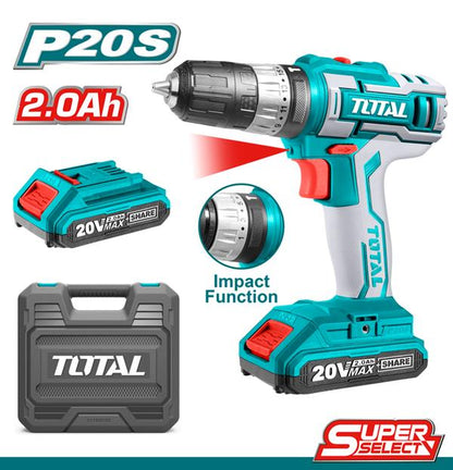 Total Cordless Impact Drill 20V 45Nm 2.0Ah 2-Battery Set