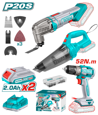 Total Cordless Combo Kit 3PC Multi-Tool Drill Vacuum