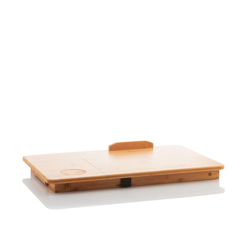 InnovaGoods Bamboo Folding Laptop Side Table Adjustable