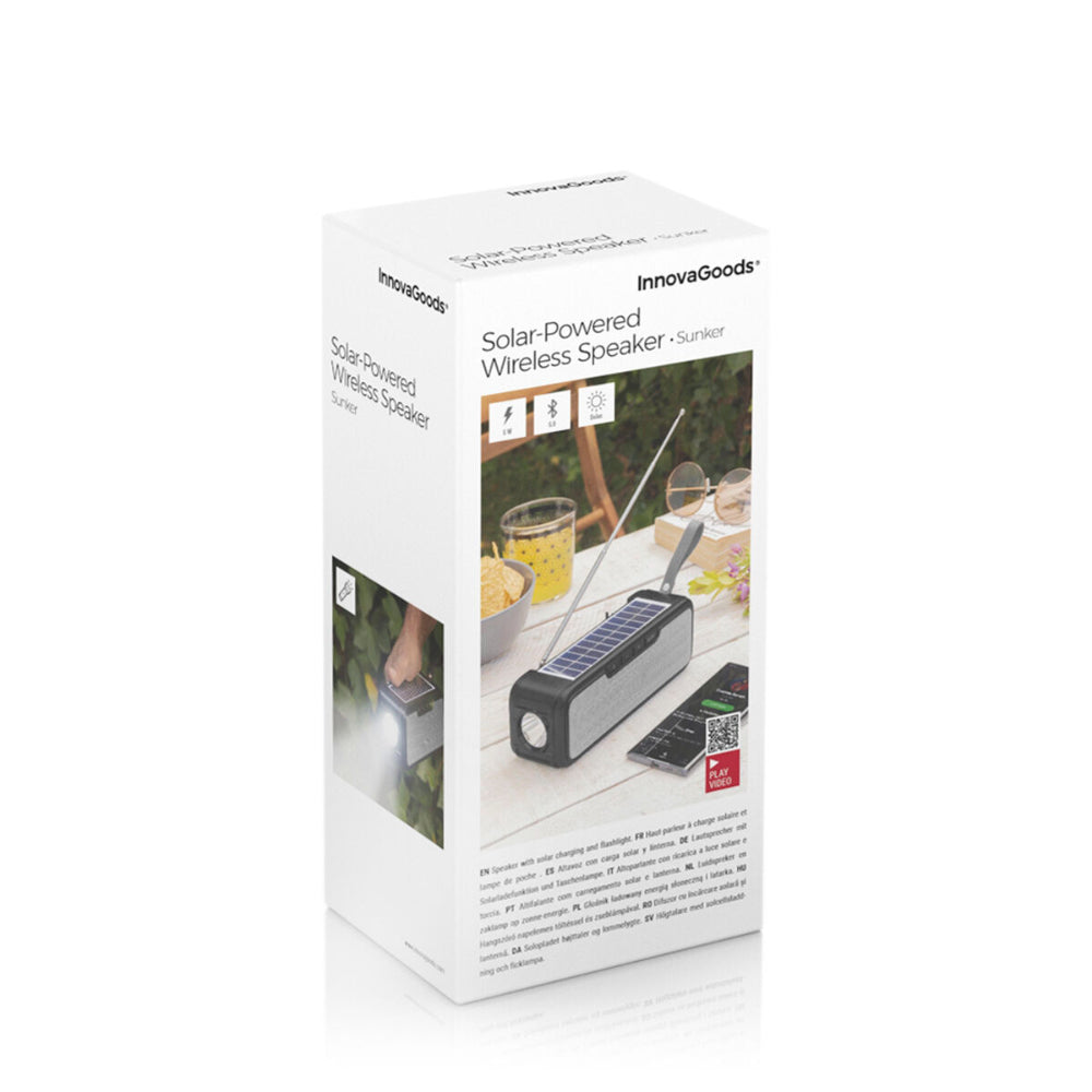 InnovaGoods Wireless Speaker Solar Charging LED Torch FM