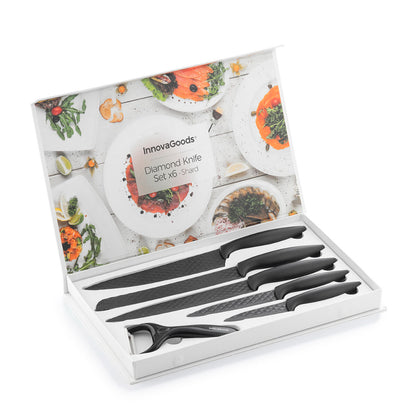 InnovaGoods 6PC Diamond Knife Set Non-Stick Case