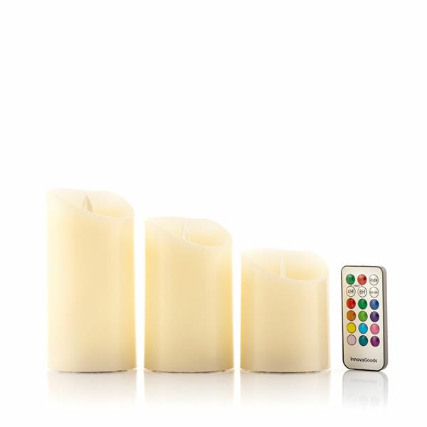InnovaGoods 3PC LED Flame Candle Set Multicolour Remote