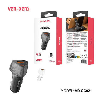 Ven-Dens Car Fast Charger Dual Port 38W USB-C
