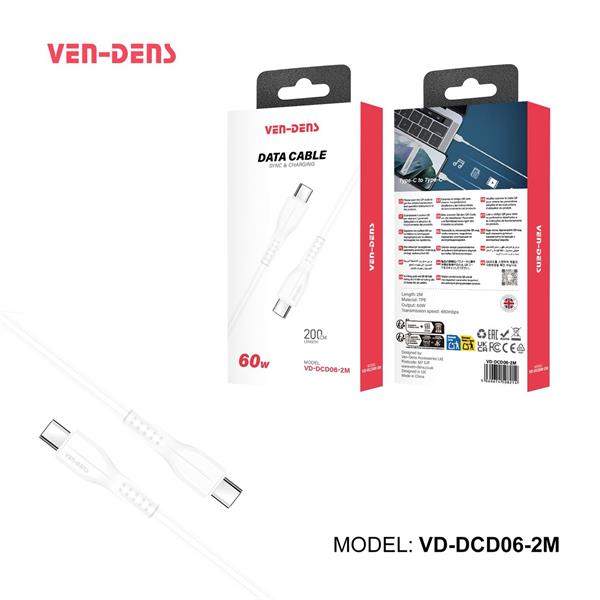 Ven-Dens Data Cable USB-C to USB-C 1M Thumb Grip 60W