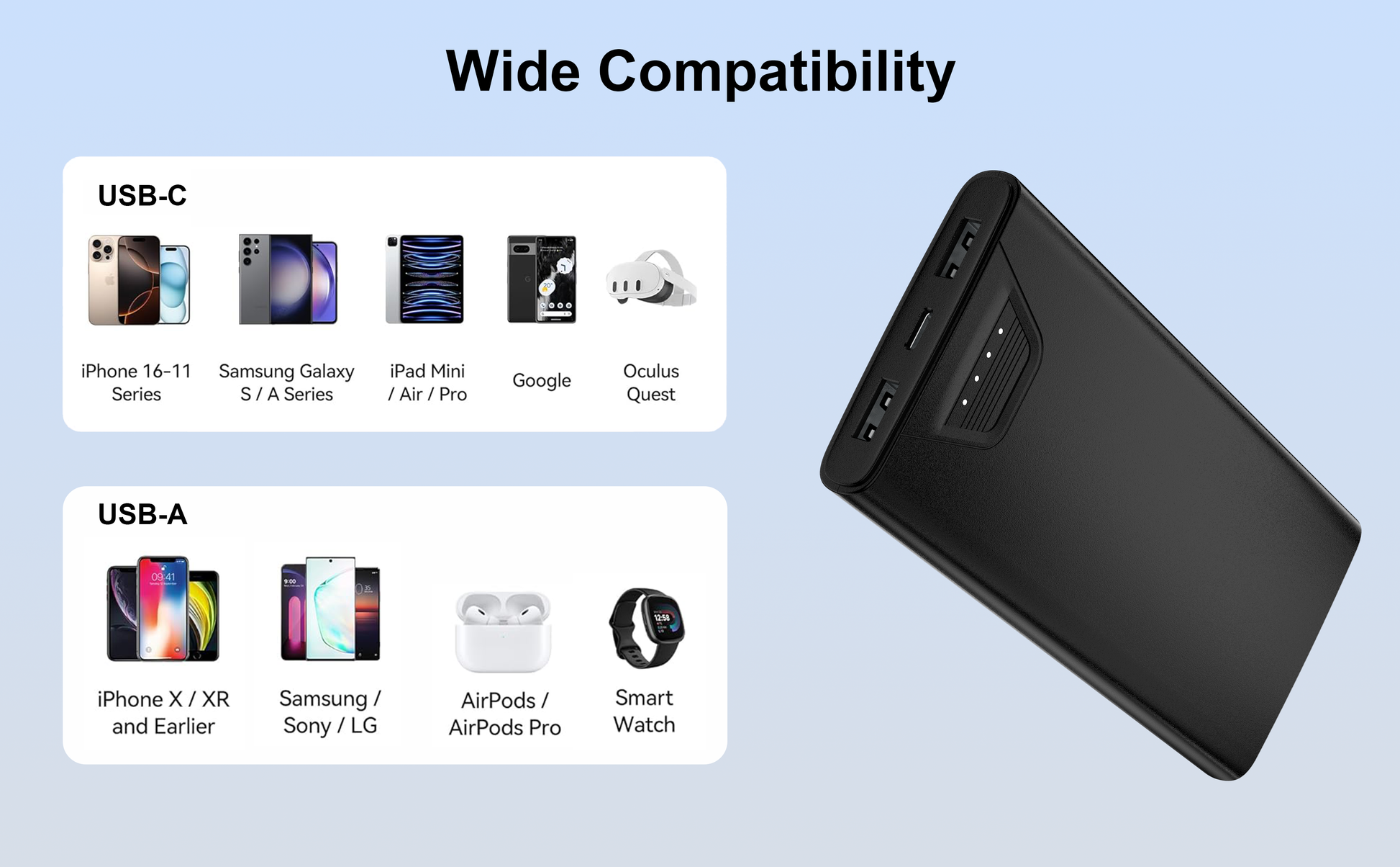 Ven-Dens Power Bank 10000mAh Built-in Cables Digital Display