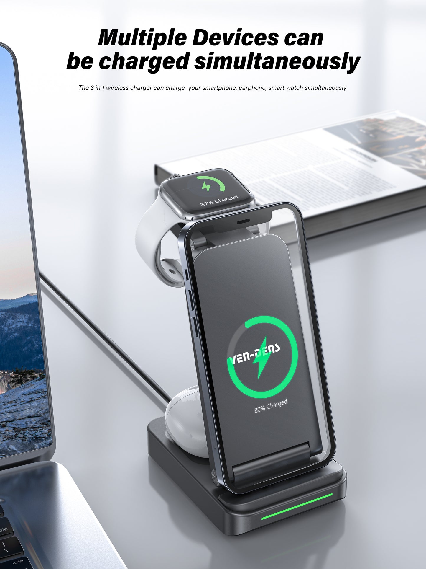 Ven-Dens Bluetooth Earbuds V5.4 White with Handle Case