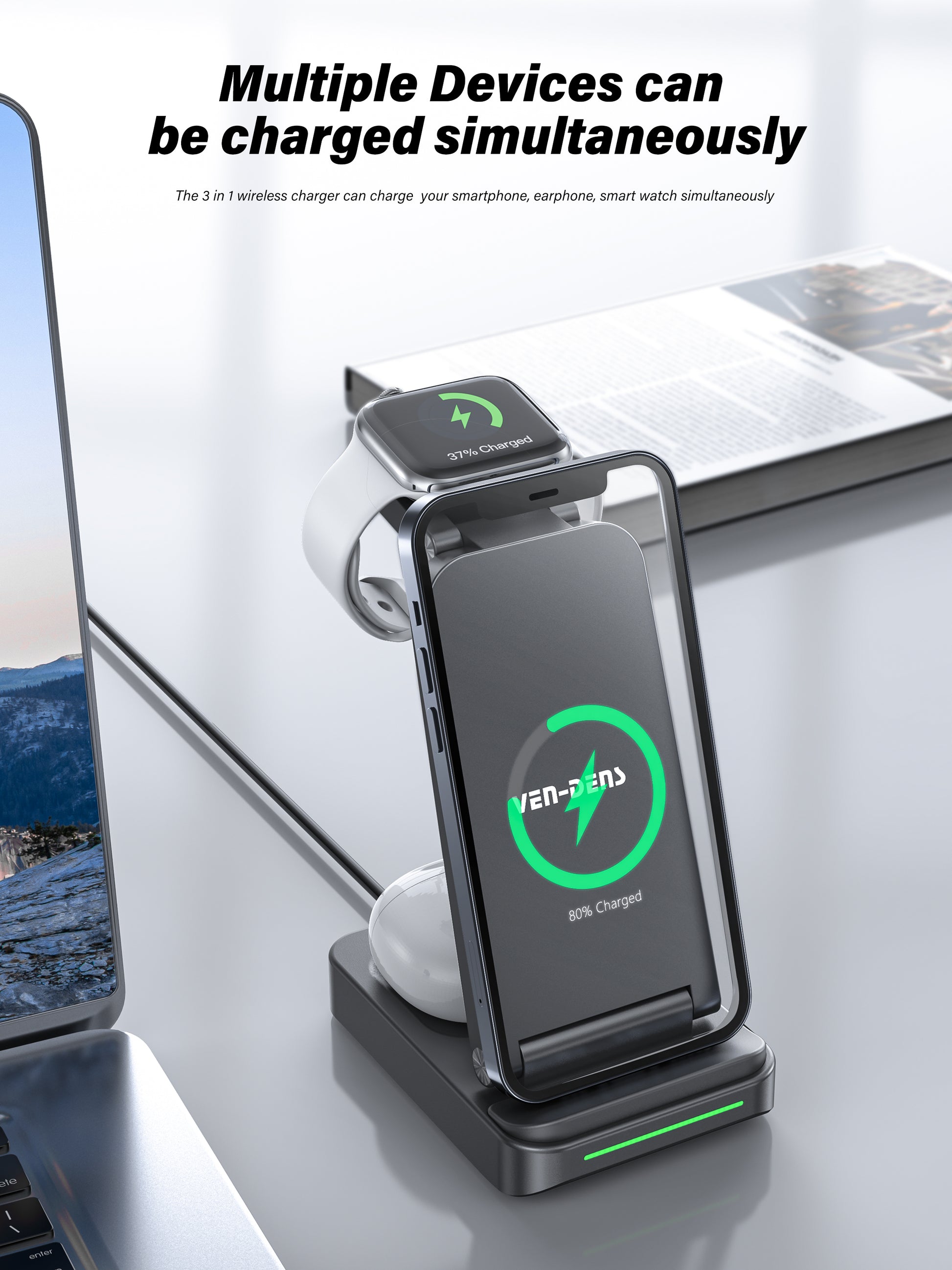 Ven-Dens Bluetooth Earbuds V5.4 White with Handle Case