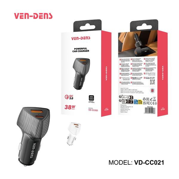 Ven-Dens Car Fast Charger Dual Port 38W USB-C