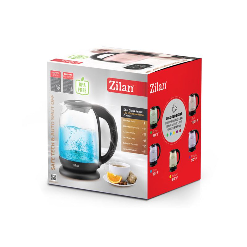 Zilan LED Glass Kettle 1.7L 5 Temp Settings